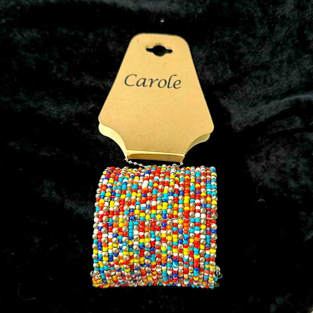 Carole wide boho beaded, multi colored cuff bracelet